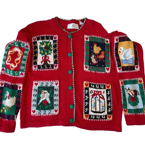 Design Options Cardigan 12 Days of Christmas Holiday Sweater Wearable Art Medium - Picture 11 of 15